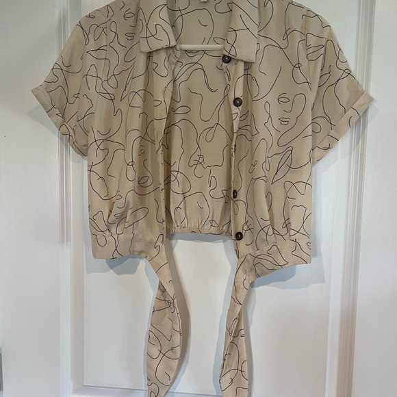 Sweet Rain Tops - Sweet Rain Beige Abstract Button Down Shirt